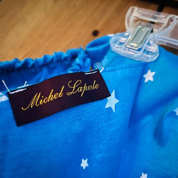 Michele Laperle White Stars Print Puff Sleeves Knee Length Blue Bustier Dress 8 - Picture 7 of 12